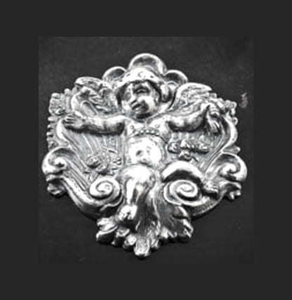 40mm Vintage Victorian Throned Cherub, concave on back, antique gold, antique silver, or classic silver, Made in USA, pack of 2
