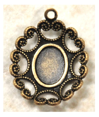 18mm Vintage Filigree Bezel Charm, Antique Gold or Classic Silver, 8mm x 6mm Bezel, pack of 6