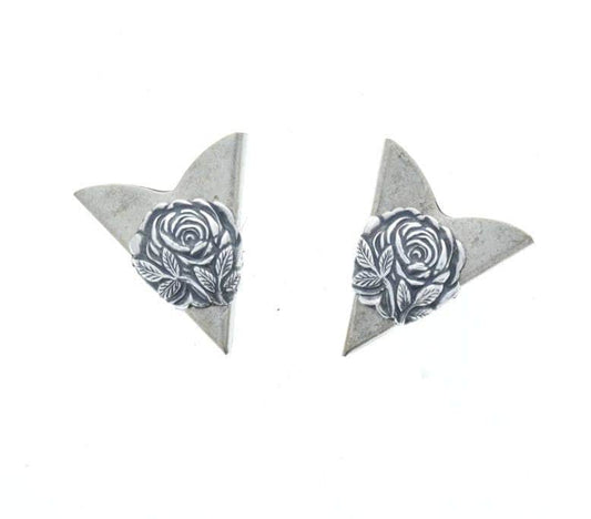 Rose Flower Collar Tip, antique silver, Made in USA, 1 pair     (2622CT)