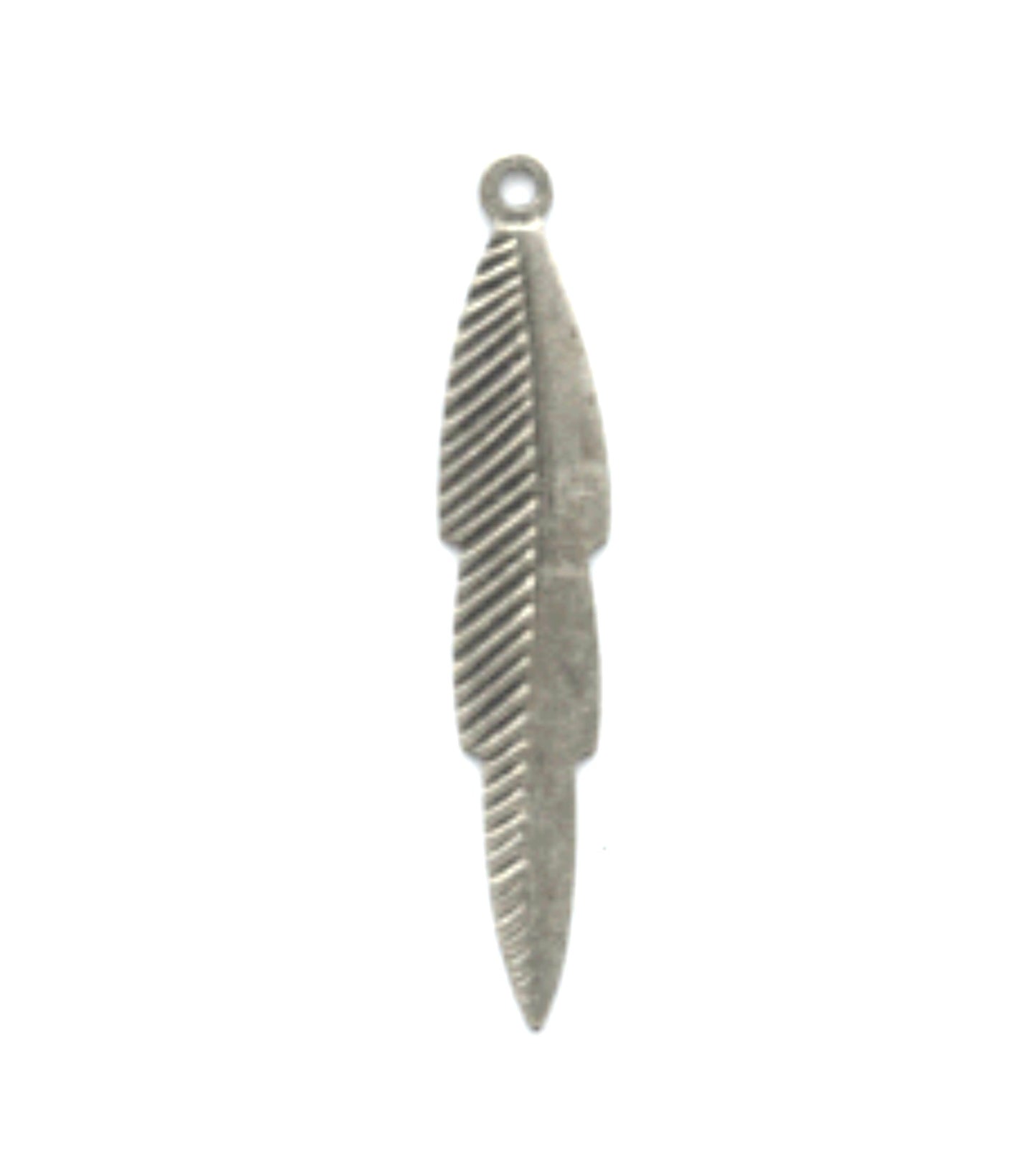 7mm x 33mm Straight Feather Charm, Antique Silver, Made in USA, pack of 6