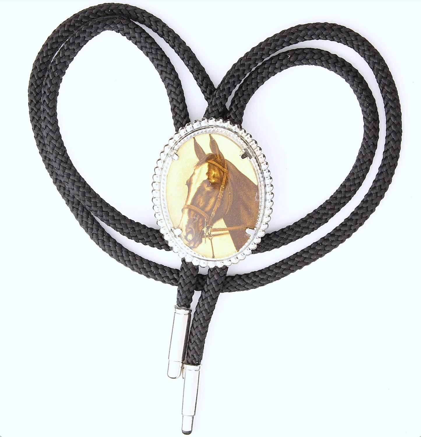 Quarter Horse Limoges Cameo Bolo Tie, 40mm x 30mm,  1 horse or 2 horses, 36" black or jute bolo cord, in gift bag, handmade in USA, Each