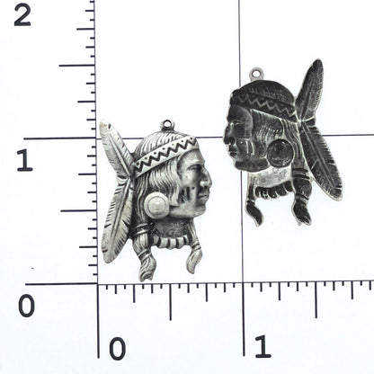 Native American Indian Warrior Profile Charm with Feather, Antique Silver, Made in USA, Pack of 6