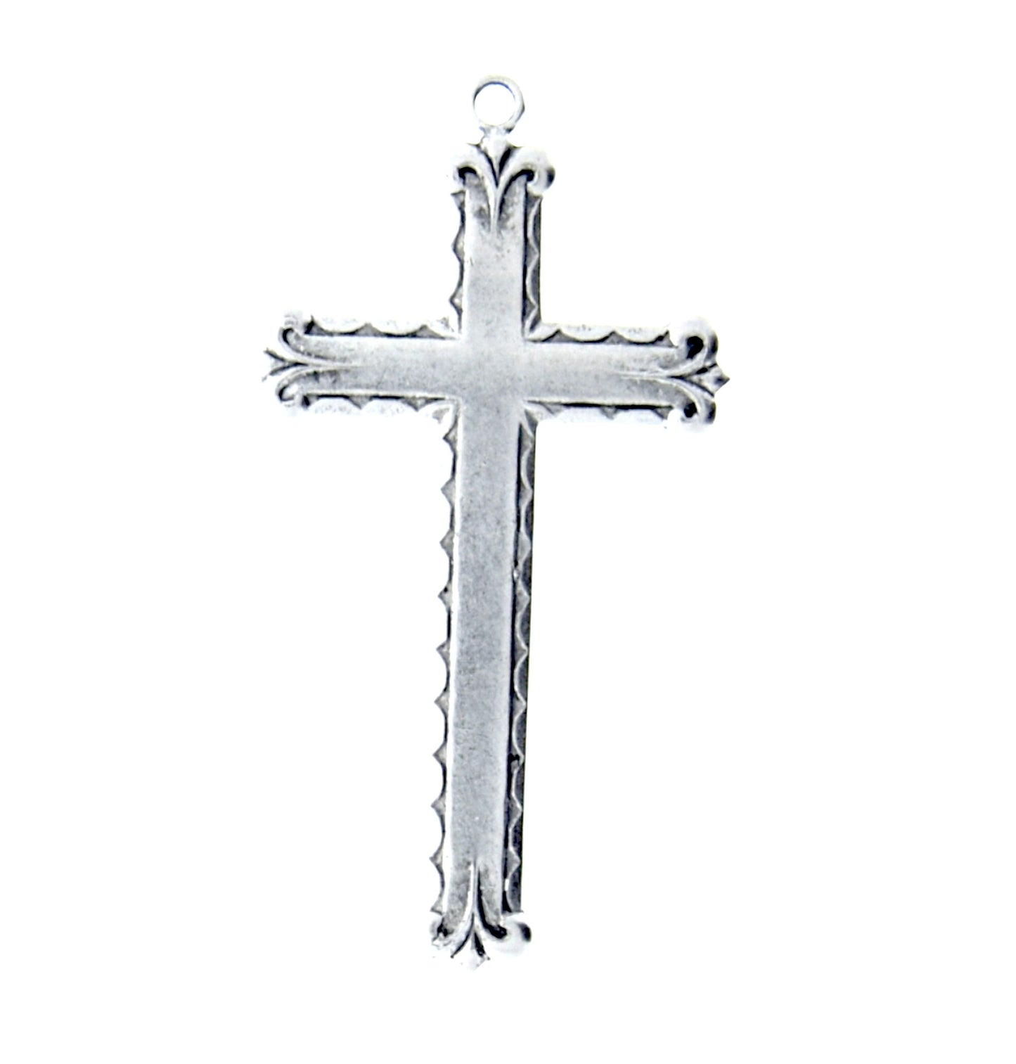 52mm Vintage Cross Pendant or Charm, classic silver finish, Made in USA, pack of 2