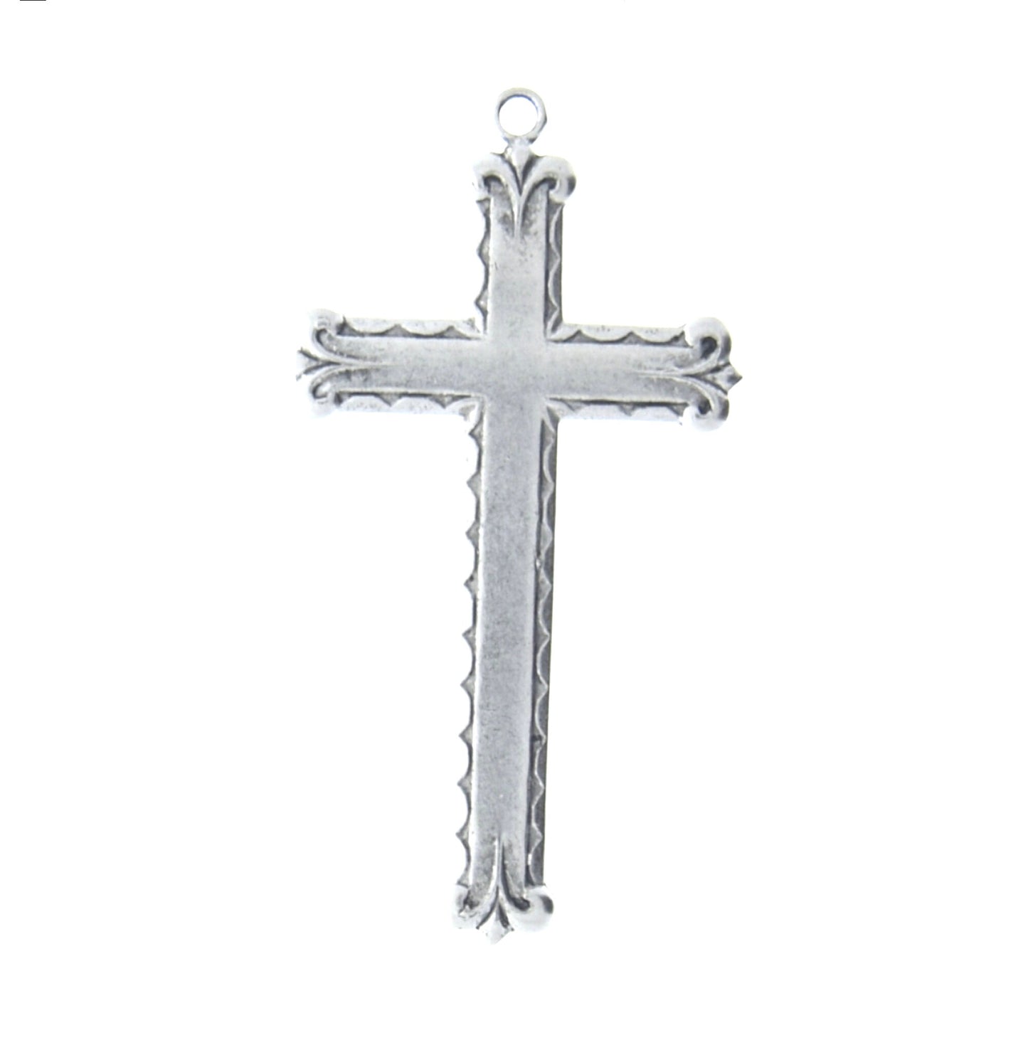 52mm Vintage Cross Pendant or Charm, classic silver finish, Made in USA, pack of 2