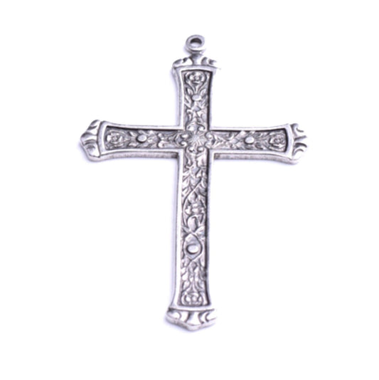 54mm Vintage Byzantine Cross Charm, Classic Silver, Made in USA, Each