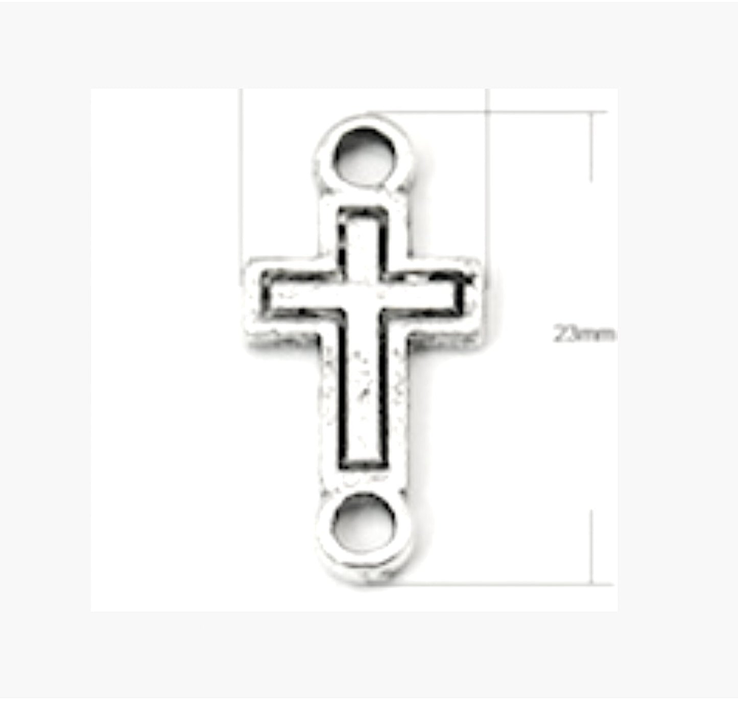 23mm Cross Connector Charms with 2 rings, Antique Silver, pack of 24