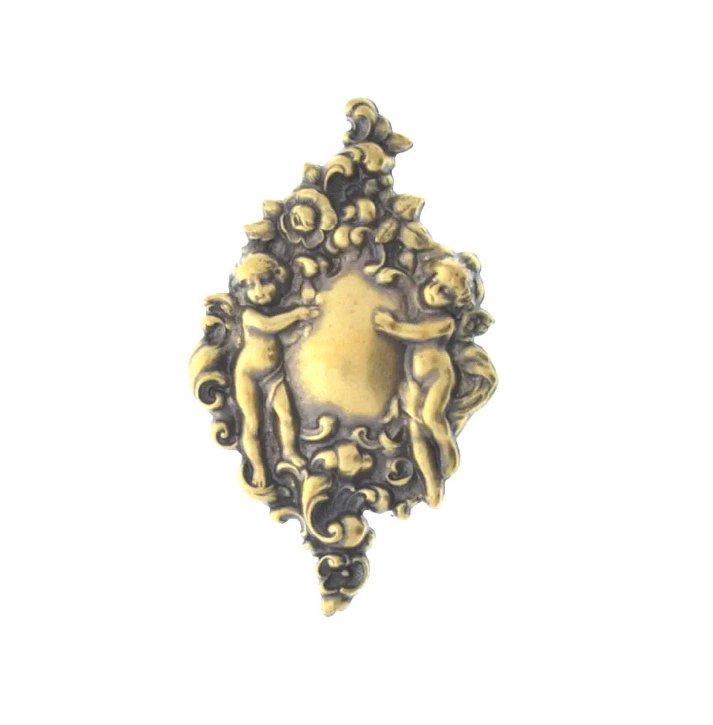 62mm Vintage Victorian Cherubs Metal Angel Stamping, Antique Silver, Bright Silver or Vintage Gold, Made in USA, pack of 2