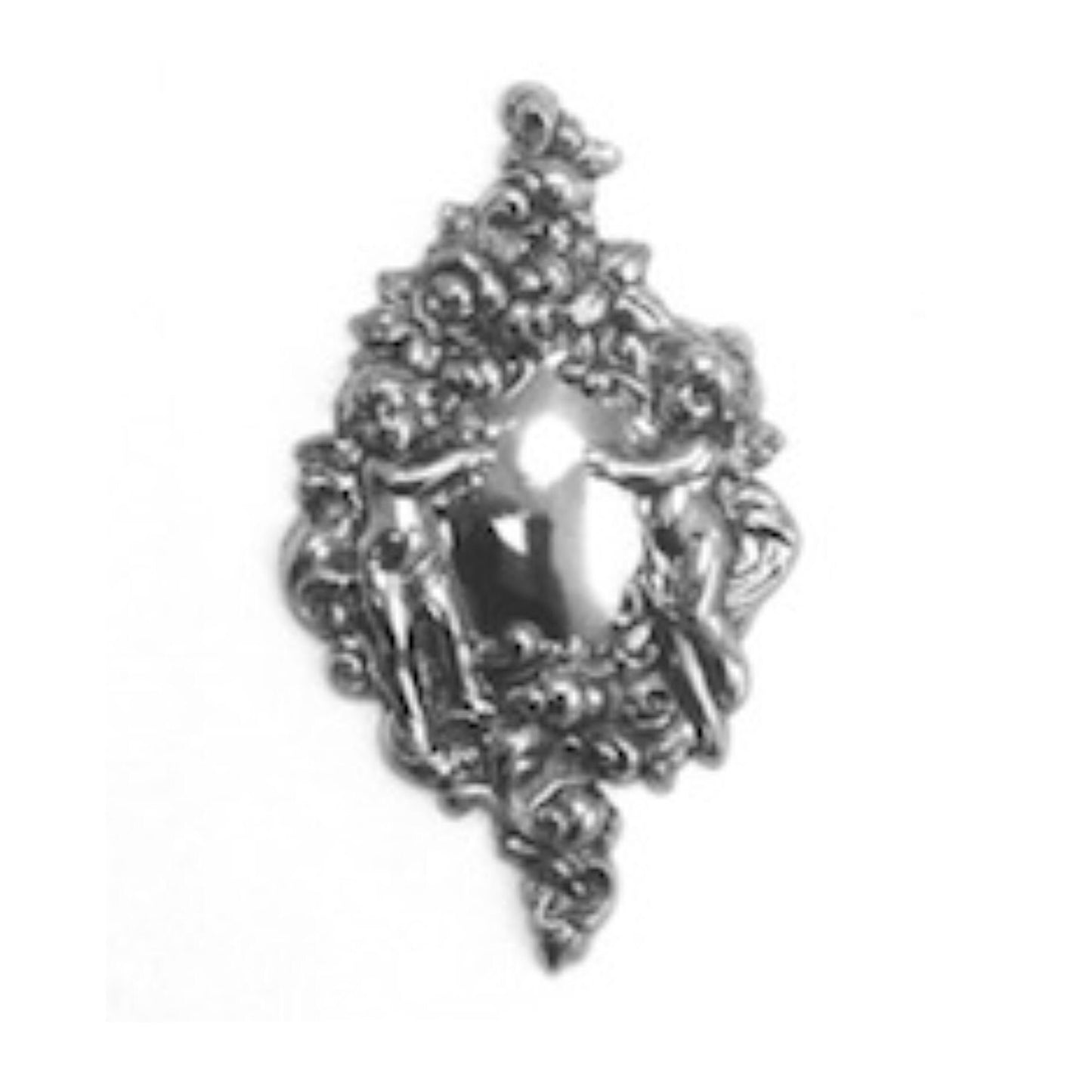 62mm Vintage Victorian Cherubs Metal Angel Stamping, Antique Silver, Bright Silver or Vintage Gold, Made in USA, pack of 2