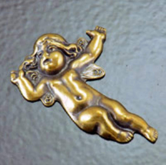 Vintage Cherubs Dancing Charm Stampings, 40mm, antique silver, classic silver, antique gold, made in USA, pack of 4