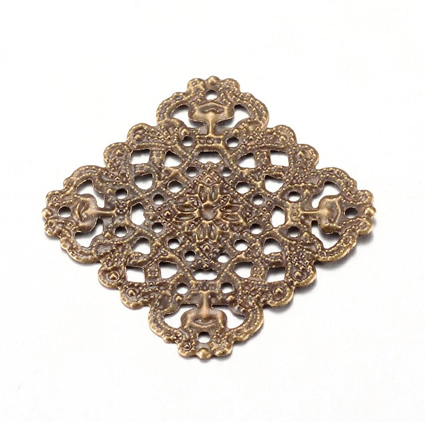 22mm Square Filigree Crown Rhombus Charm Finding, Antique Gold, pack of 12