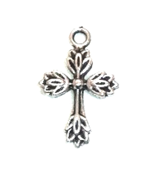 20mm x 17mm Leaf Cross Charm, classic silver, pack of 12