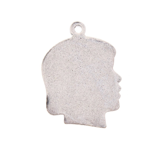 21mm Girl Charm, 21mm or 25mm, can be engraved, antique silver, Pack of 6