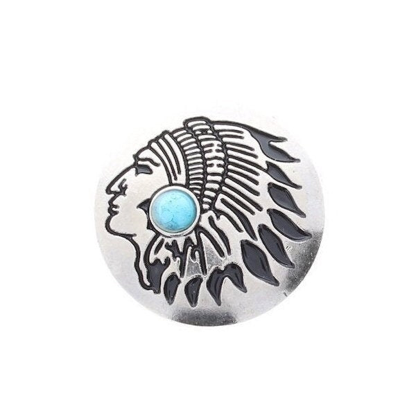 Concho American Indian Chief,  1.17", Black, Red or Turquoise Stone, Each