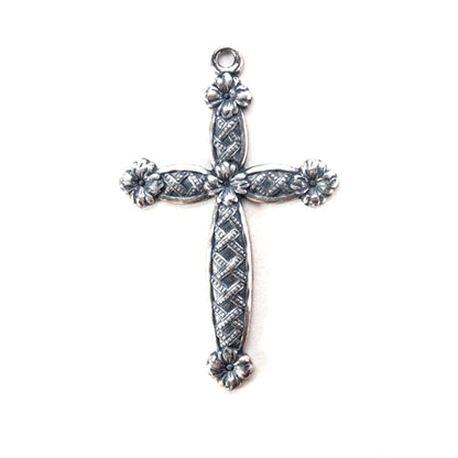 32mm x 46mm Basket Weave Cross Pendant Charm, Classic Silver, Made in USA, Pack of 3