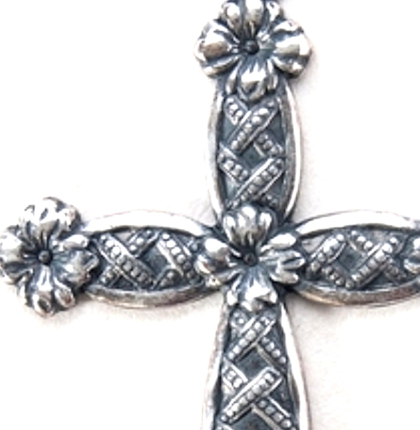 32mm x 46mm Basket Weave Cross Pendant Charm, Classic Silver, Made in USA, Pack of 3