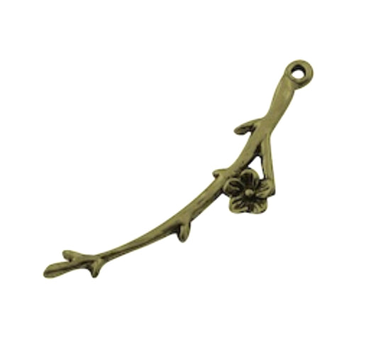 47mm Tree branch with dogwood flowers charm, vintage gold, pack of 6