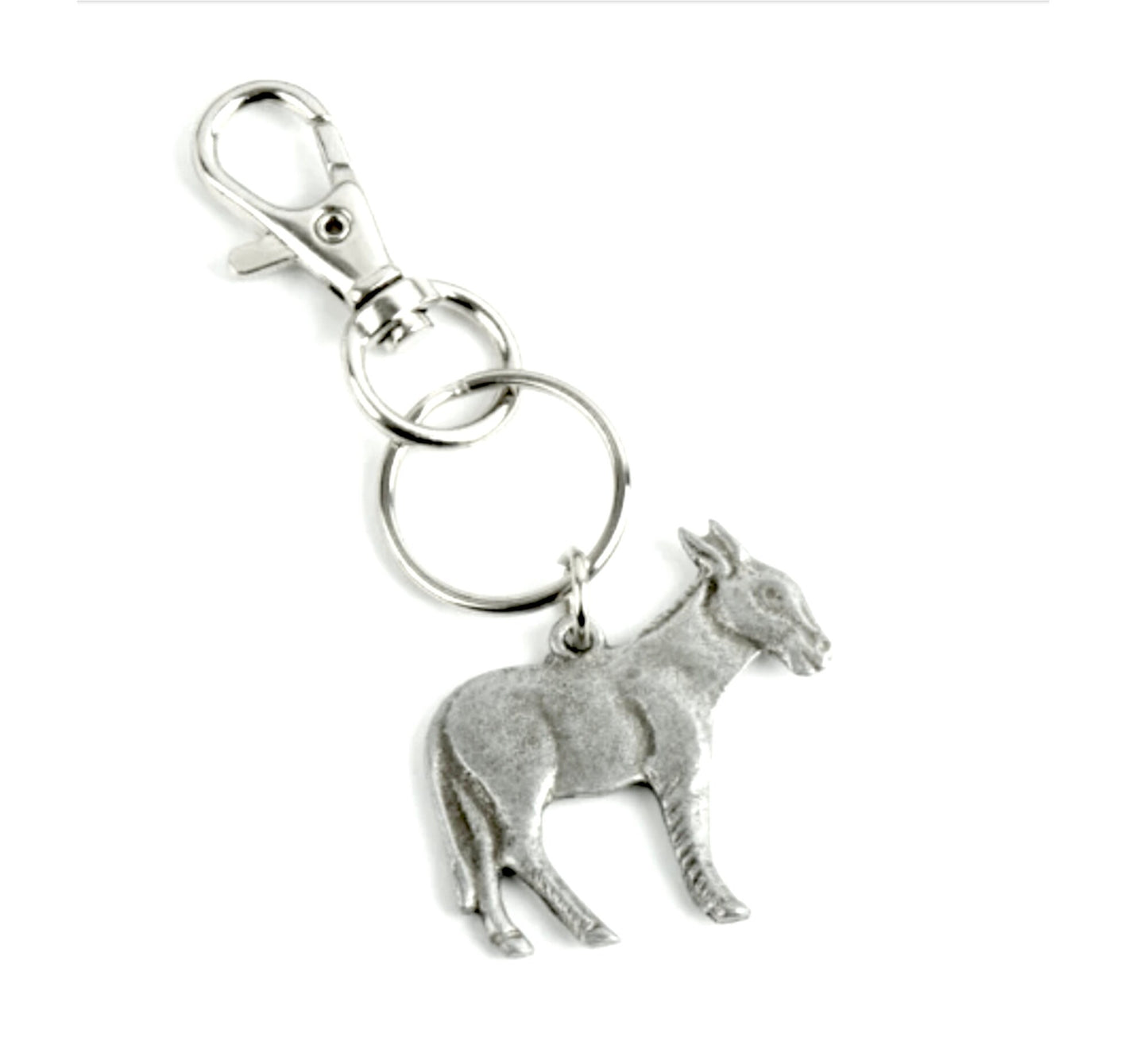 Donkey Keychain Key Fob, antique silver, Made in USA, each