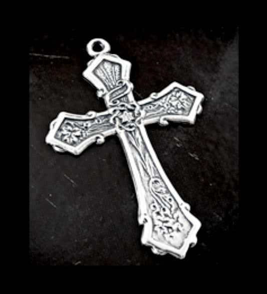 32mm x 44mm Vintage Cross Charm, Classic Silver, Made in USA, Pack of 3