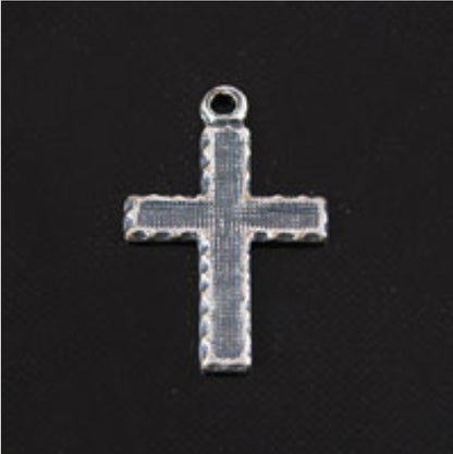 18mm Vintage Small Cross Charm, Classic Silver, Made in USA, pack of 6