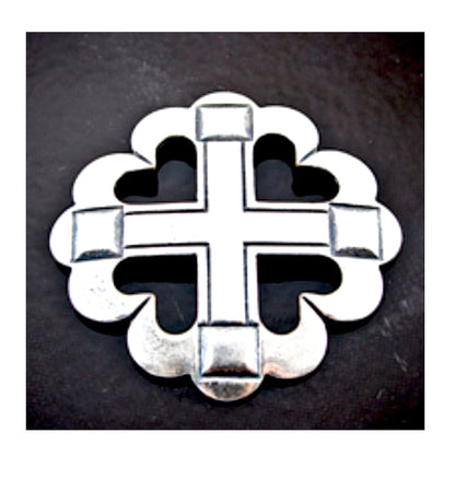 33mm Cross with Border Charm or Pendant, Classic Silver, Made in USA, pack of 3