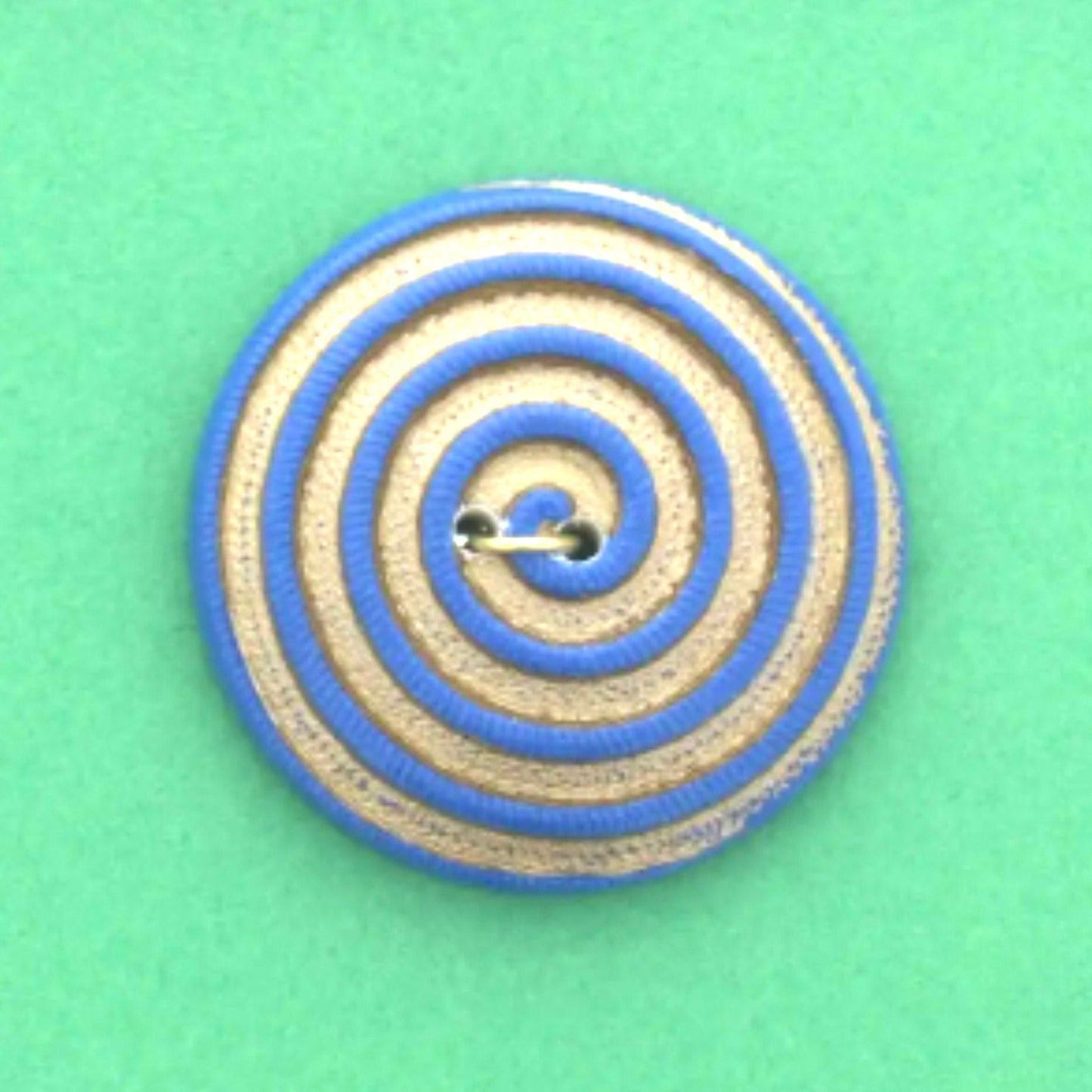 26mm Vintage Spiral Button, 2 hole,  Blue with white or gold, made in Germany, pack of 4