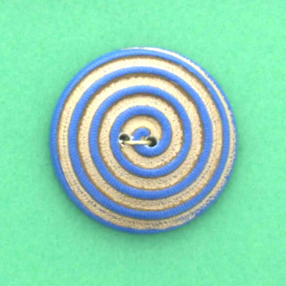 26mm Vintage Spiral Button, 2 hole,  Blue with white or gold, made in Germany, pack of 4