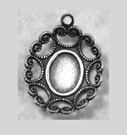 18mm Vintage Filigree Bezel Charm, Antique Gold or Classic Silver, 8mm x 6mm Bezel, pack of 6