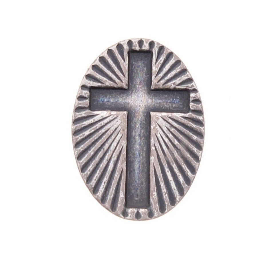 14mm Cross Prayer Pocket Medallion Charm, Classic Silver, Made in USA, pack of 6