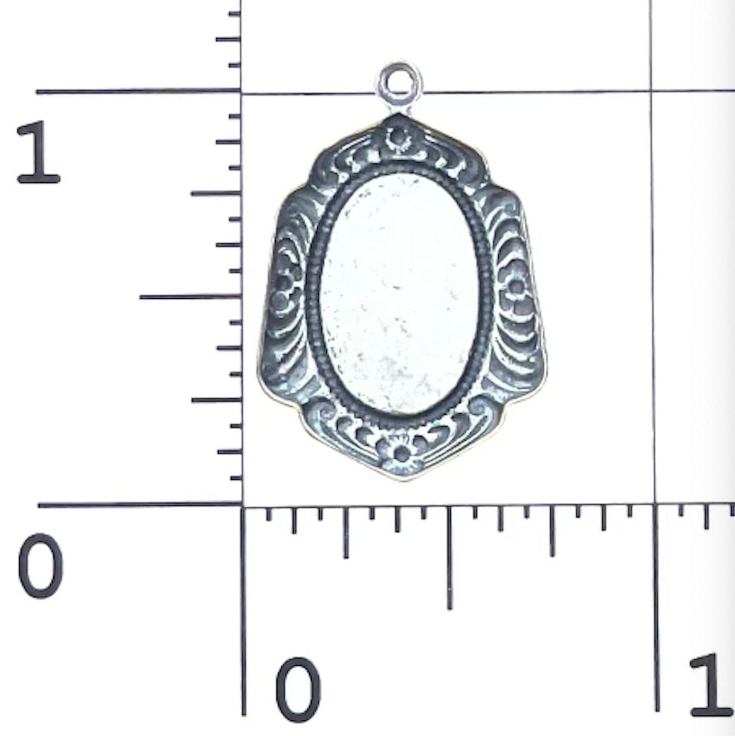 22mm Bridgerton Victorian Frame Bezel Charm for earrings, pendants, 14x10mm oval bezel for stone, classic silver, Made in USA, pack of 6