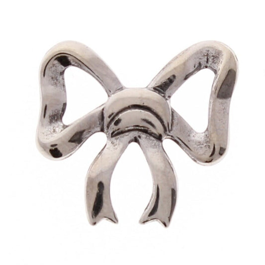 18mm x 17mm Vintage Bow Charm, classic silver, bright silver, silver, Made in USA, pack of 6