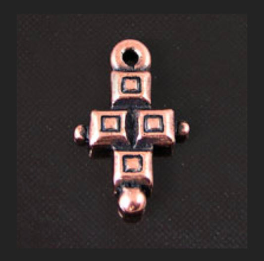 15mm Block Cross Charm, Classic Silver or Classic Copper, Made in USA, pack of 6