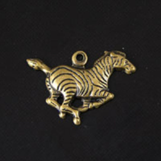 19mm Zebra Charm, running right, Antique Gold, Made in USA, pack of 6