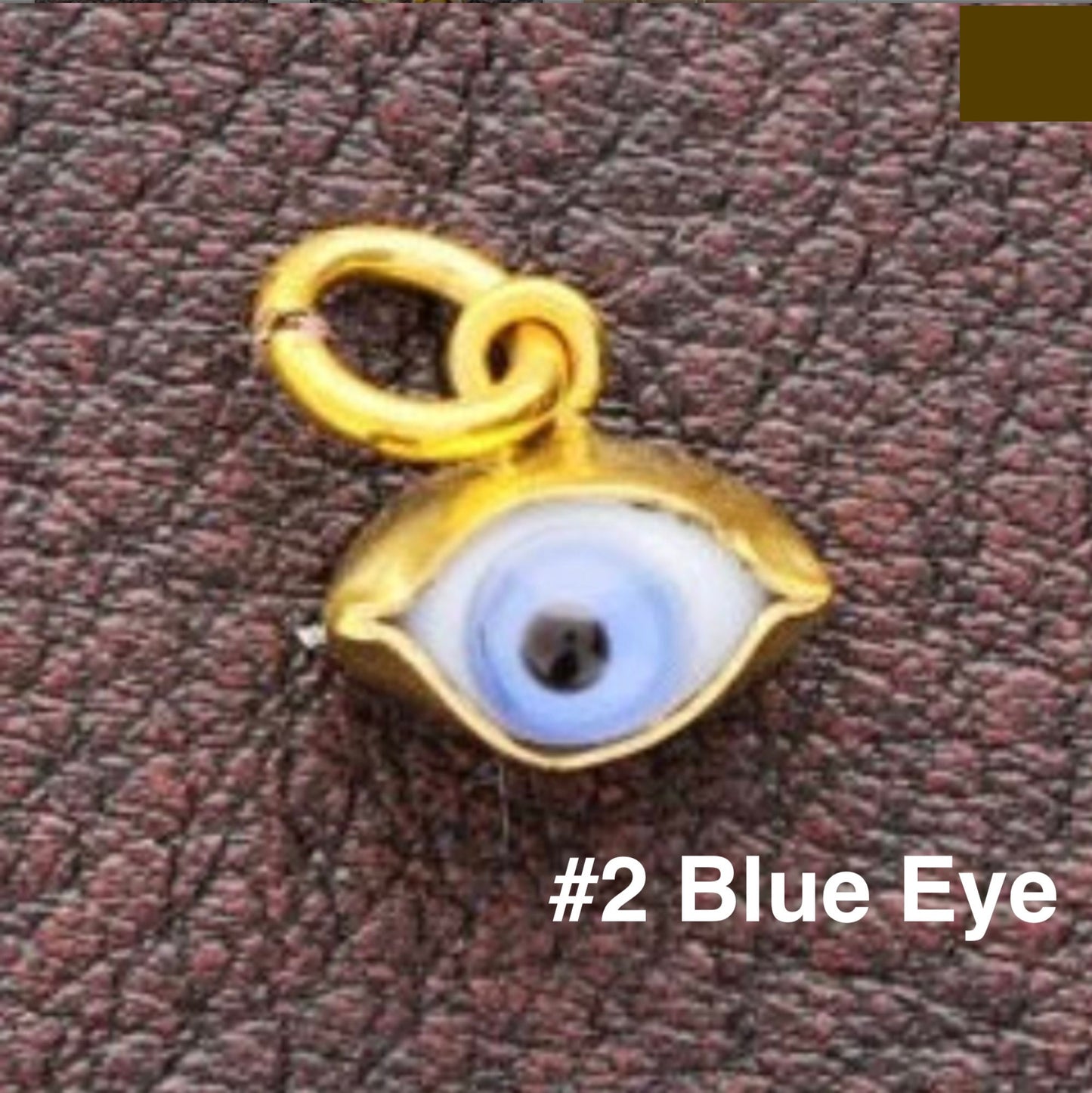 Glass Evil Eye Charm set in Gold, Handmade, Choose blue eye or brown eye, Each