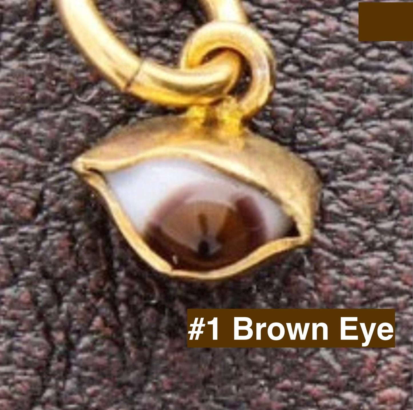 Glass Evil Eye Charm set in Gold, Handmade, Choose blue eye or brown eye, Each