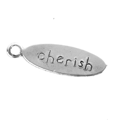 20mm Cherish, Peace, Faith, Hope, Love, Cherish, Imagine or Joy, Oval Tag Charms, Inspirational Word, antique silver, Made in USA, Pack of 6