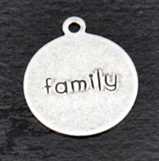13mm Dream, Faith, Friends, or Family Stamped Tag Charms, Inspirational Word, antique silver, Made in USA, Pack of 6