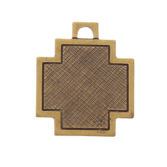 22mm Vintage Cross Charm, Raw Brass Gold, Made in USA, pack of 6