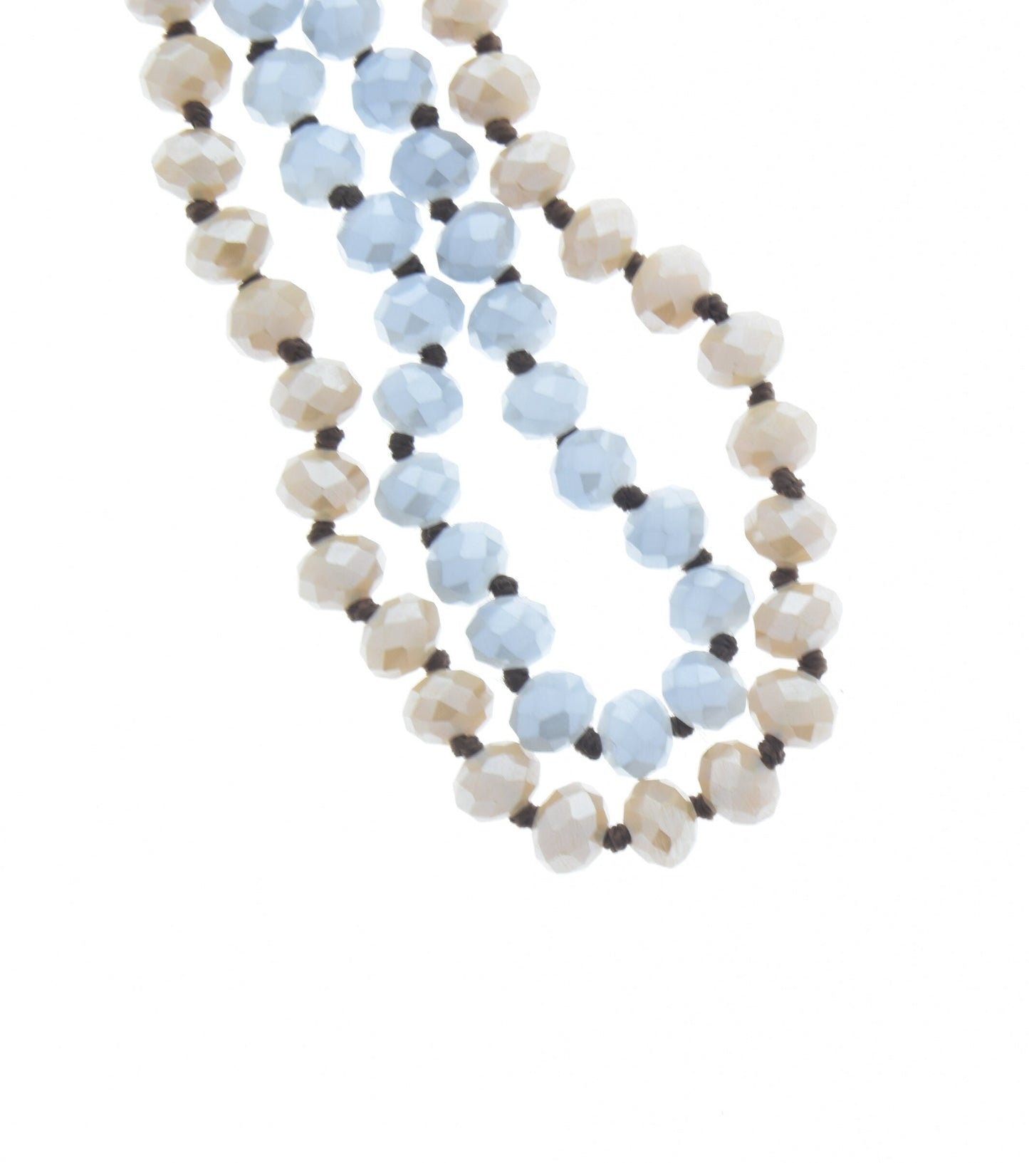 Hand Knotted Crystal Bead Necklace, 8mm faceted crystals, Blue or Taupe, 36" lengths, each