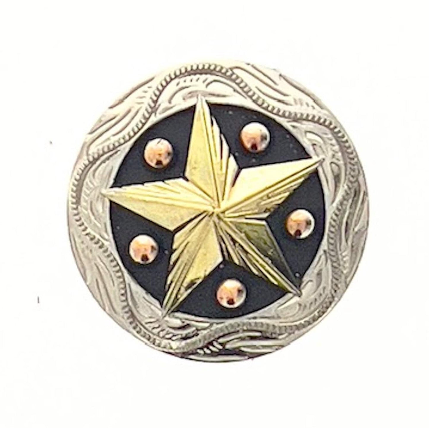 San Saba Star Concho, antique silver with copper and gold accents, round 1.25" diameter, screw back attachment, Each