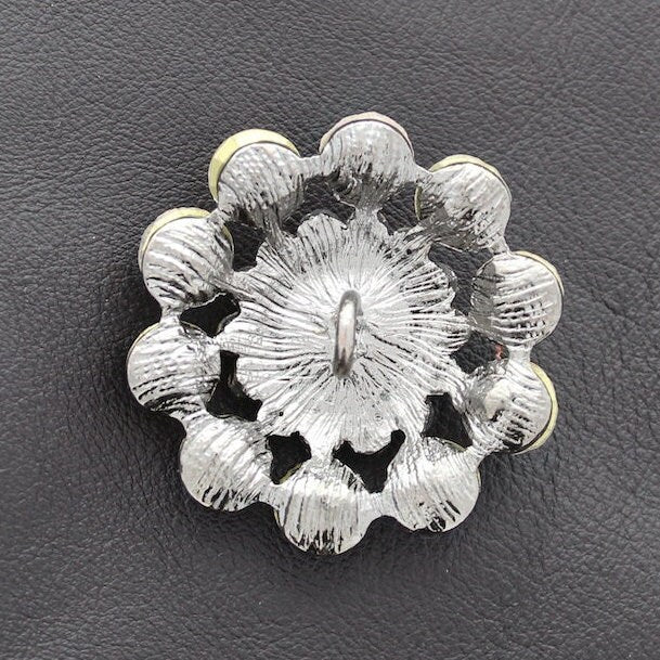 Crystal Flower Button, shank, faceted AB crystal stones in silver, 1.4" wide, Each