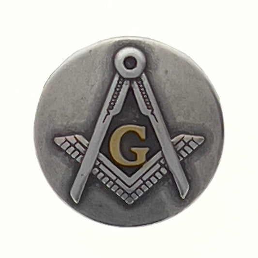 1" Masons Concho, gold G, round, antique silver, London screw back attachment, Each