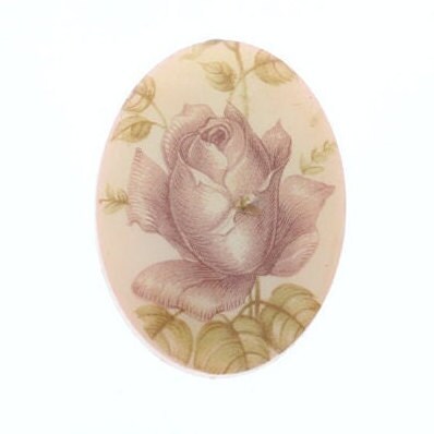 40x30mm Cameo Victorian Rose Cabochon, Vintage, Ivory, Pink, Green, 40mm, flat back, pack of 3    (OE161)