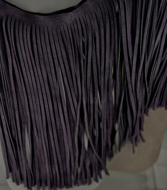 Leather Fringe Dark Purple Suede, 10" length with 1/2" bias at top, Made in USA, Sold by the FOOT (12 inches)
