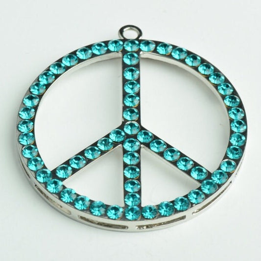 Crystal Peace Sign Pendant, 2", aqua marine blue, turquoise, crystal AB, ruby red, or peridot green, 1 Each.  G2046