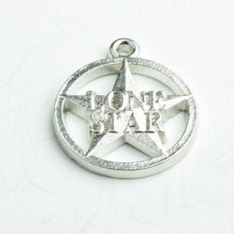 19mm star Charm, silver, round, Made in USA, pack of 3