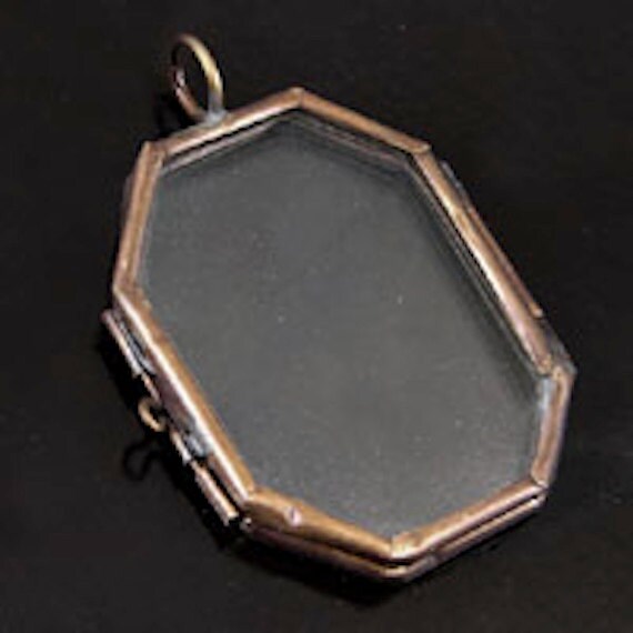 Glass opening  Pendants, Octagon Silver, antique gold or antique copper, Pack of 6   (G2345)