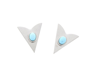 Western Collar Tip set with turq stone, Made in USA, antique silver, 1 pair