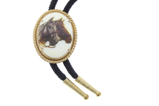 Quarter Horse Limoges Cameo Bolo Tie, 40x 30mm  in gold setting, sold by each