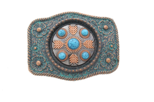 Turquoise Buckle, Antique patina , made in USA