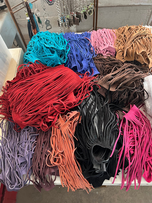 Suede Leather Fringe , 10 inch tassel  length, small lengths sold by the Inch, by color ,